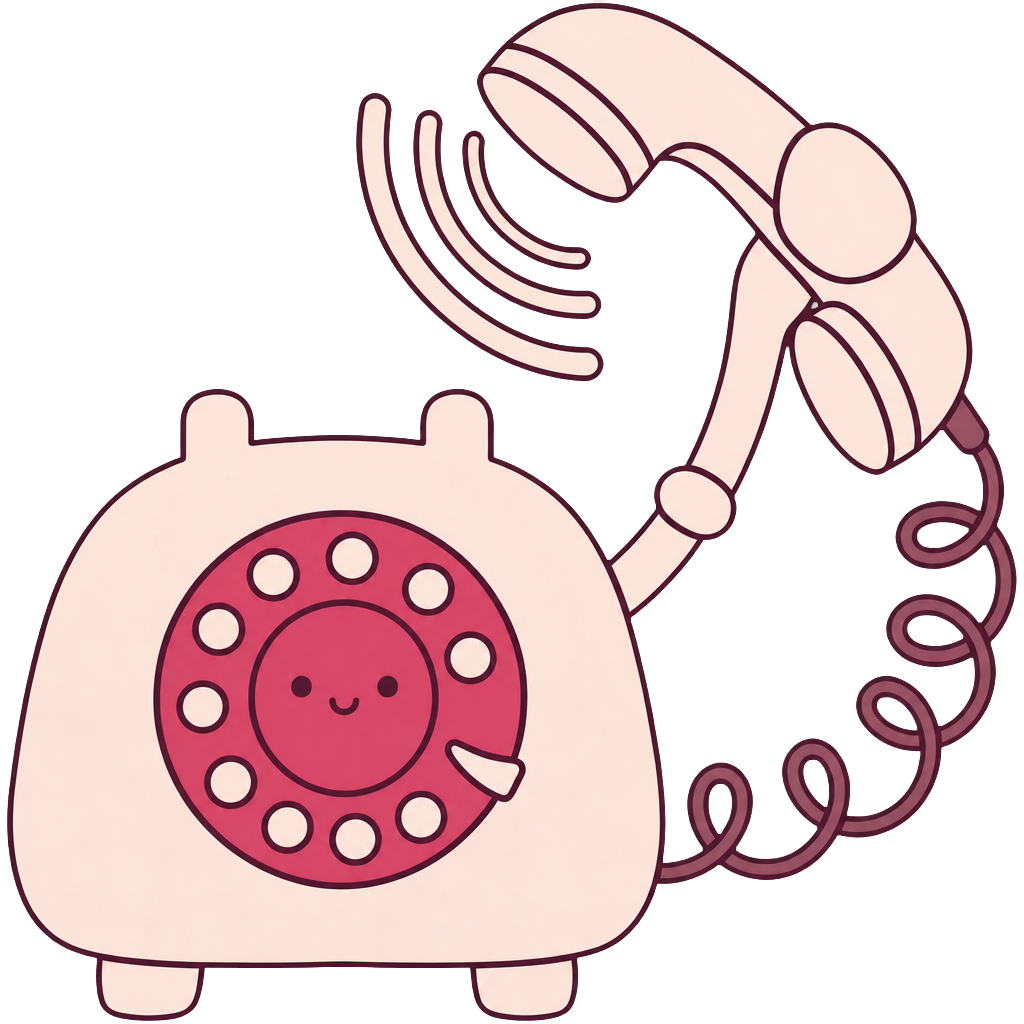 Line-art mascot: Foni, a smiling retro rotary telephone lifting her handset